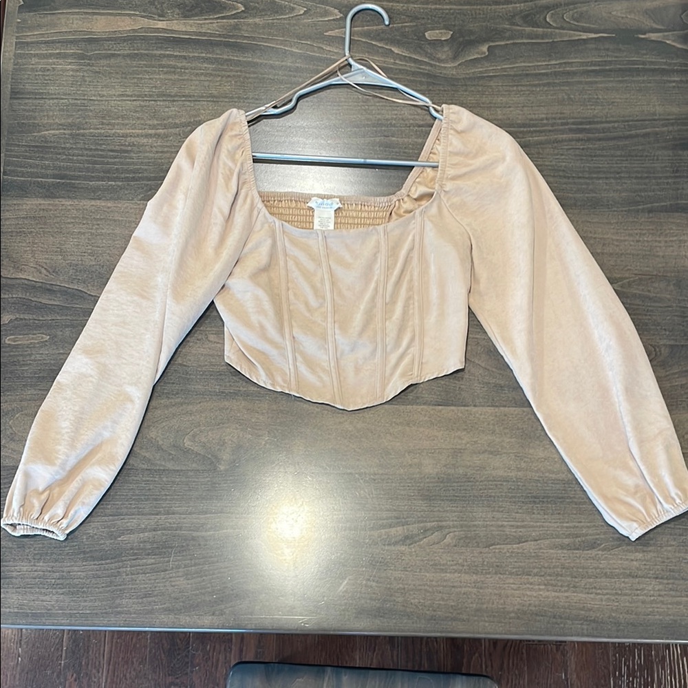Cream Long Sleeve Bustier Crop Top